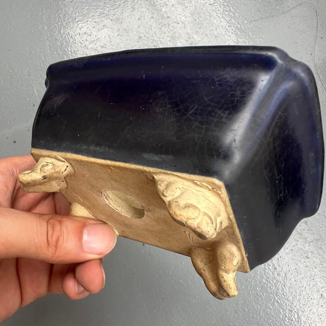 550.琉璃釉隅角雲足長方 古鉢 盆栽鉢 植木鉢 12.5*9.8*5.2cm