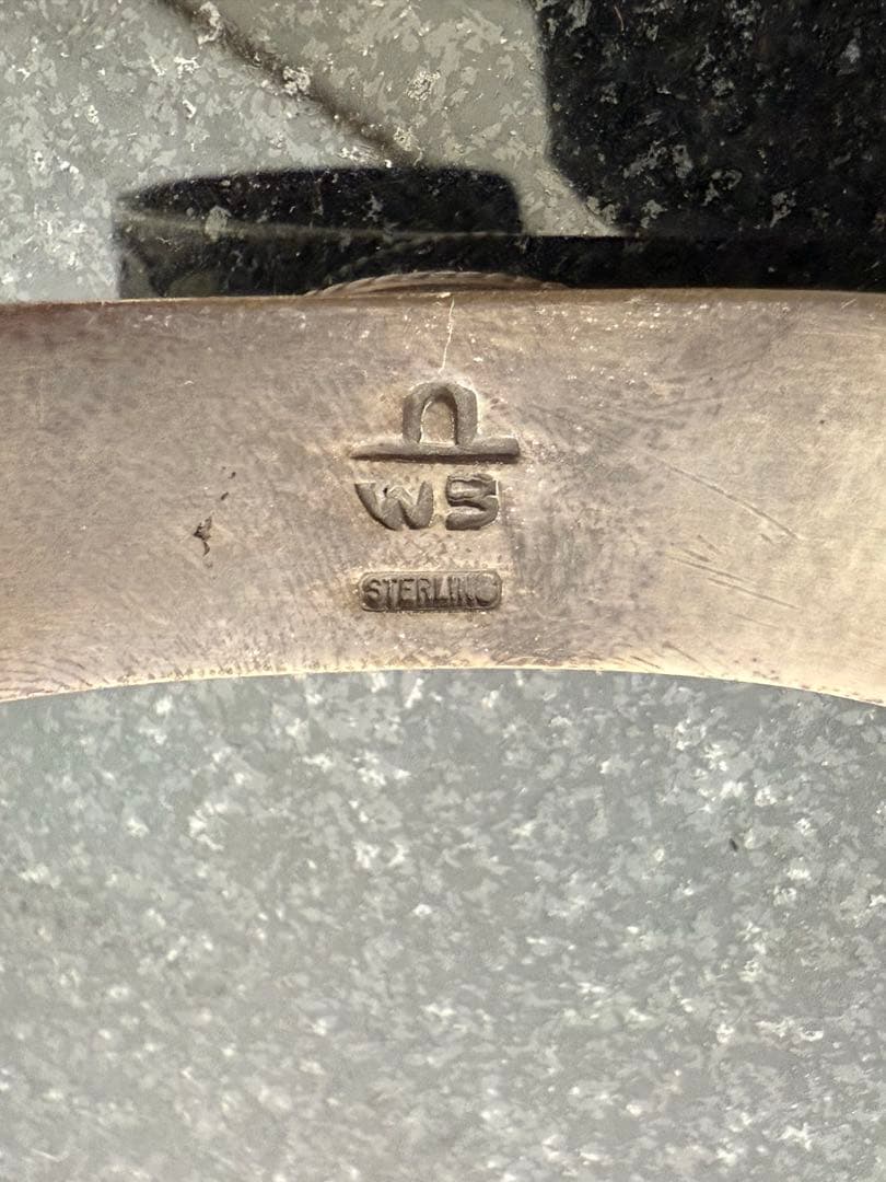 NAVAJO ナバホ WS ターコイズ1石 スタンプワーク シルバーバングル