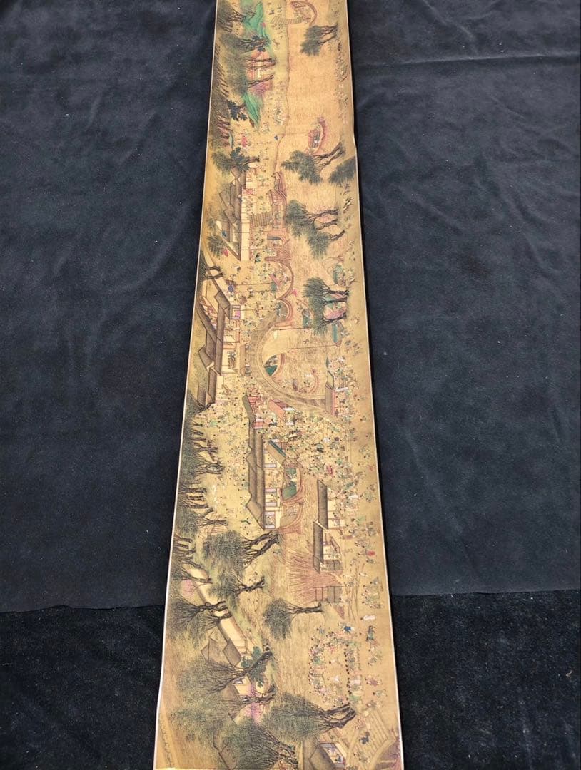 【希少・防伪小巻】仇英《清明上河図》超長巻246cm｜明代名画｜宣紙｜掛け軸