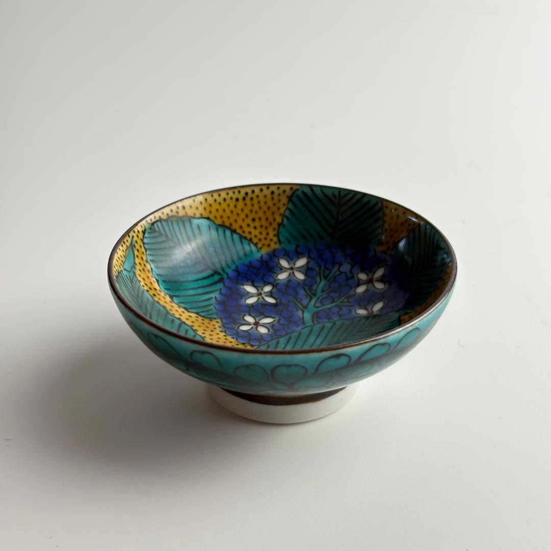 九谷 越田健一郎 色絵紫陽花図 盃 共箱 ぐい呑 酒杯 お猪口 酒器