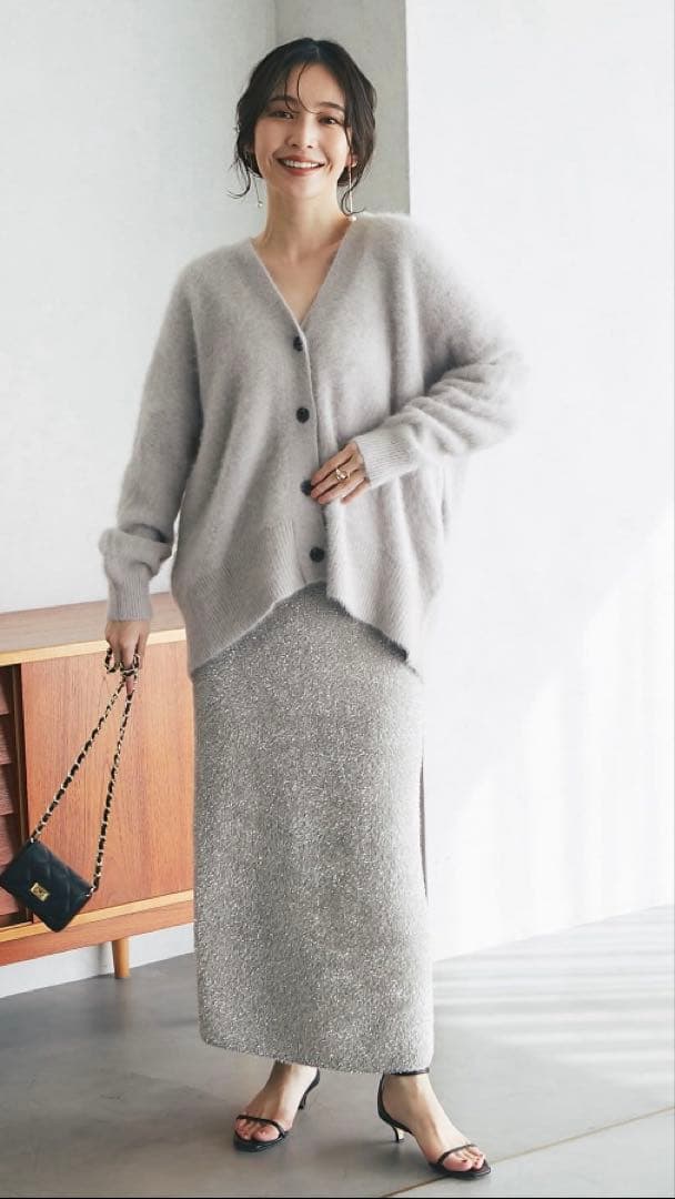 ラブティックボンボン♡ラメシャギーニットスカート ライトグレー