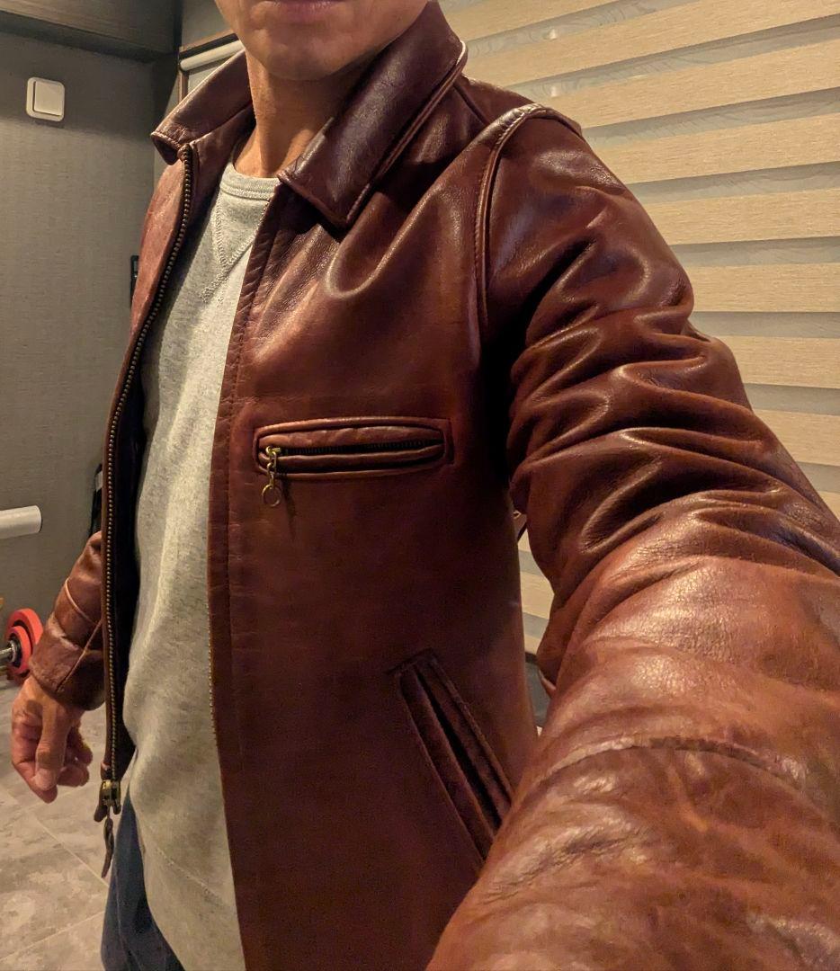 Schott レッドブラウンレザー ステアハイドトラッカージャケット