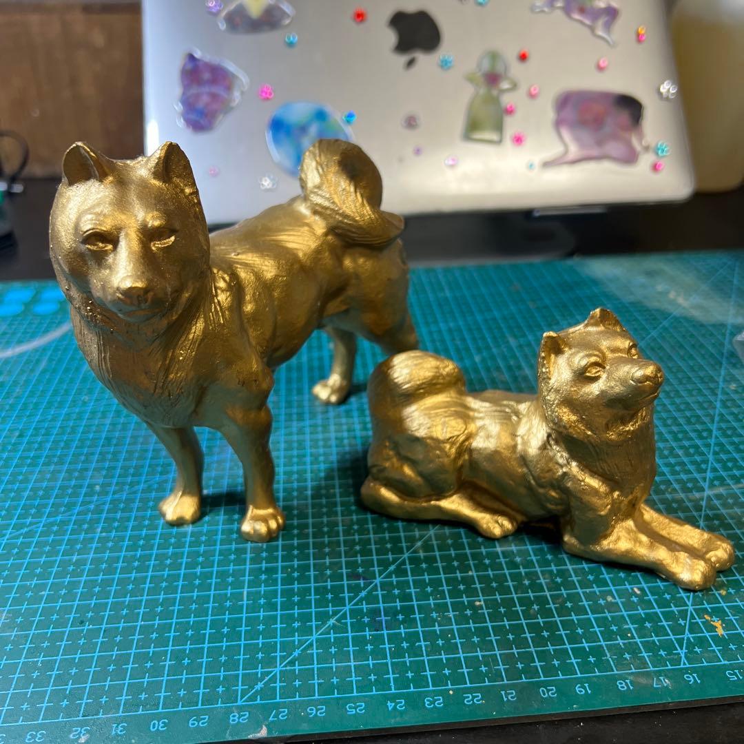金色の犬の置物 ゴールド GOLD レトロ アンティーク 古道具2個セット