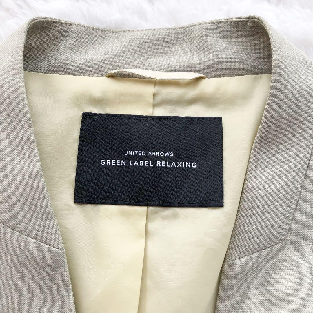 《グリーンレーベルリラクシング》ノーカラー　パンツスーツ　ウォッシャブル　36