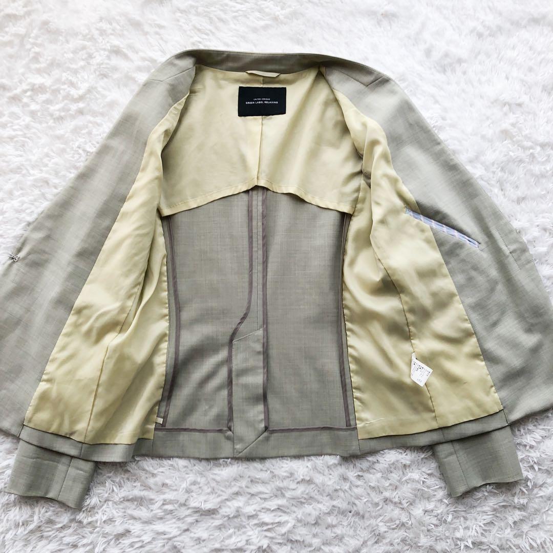 《グリーンレーベルリラクシング》ノーカラー　パンツスーツ　ウォッシャブル　36