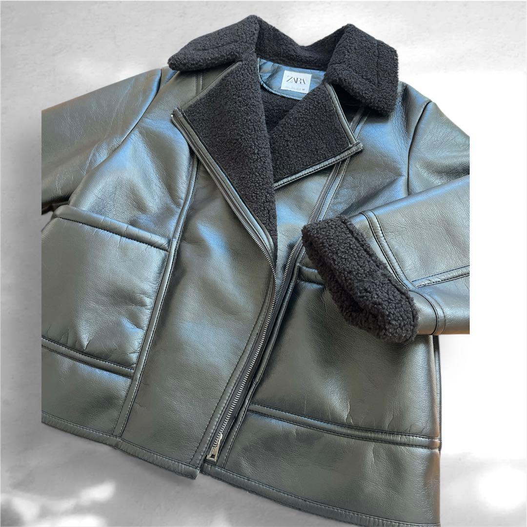 美品 完売 ZARA レザージャケット ムートン オーバーサイズ ボア