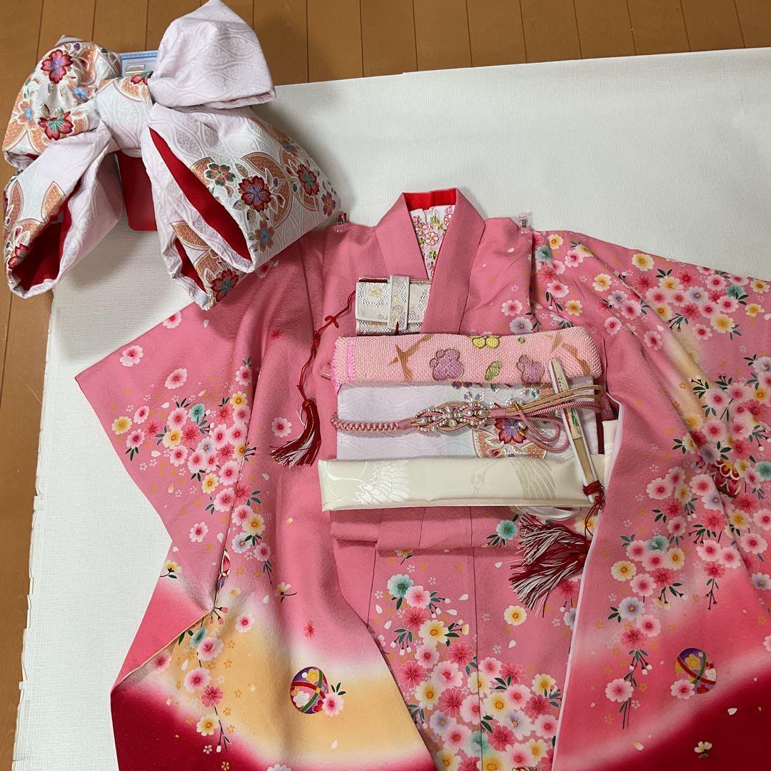 アリエルNo.43 -B 七五三　7歳 正絹着物セット　　ピンク