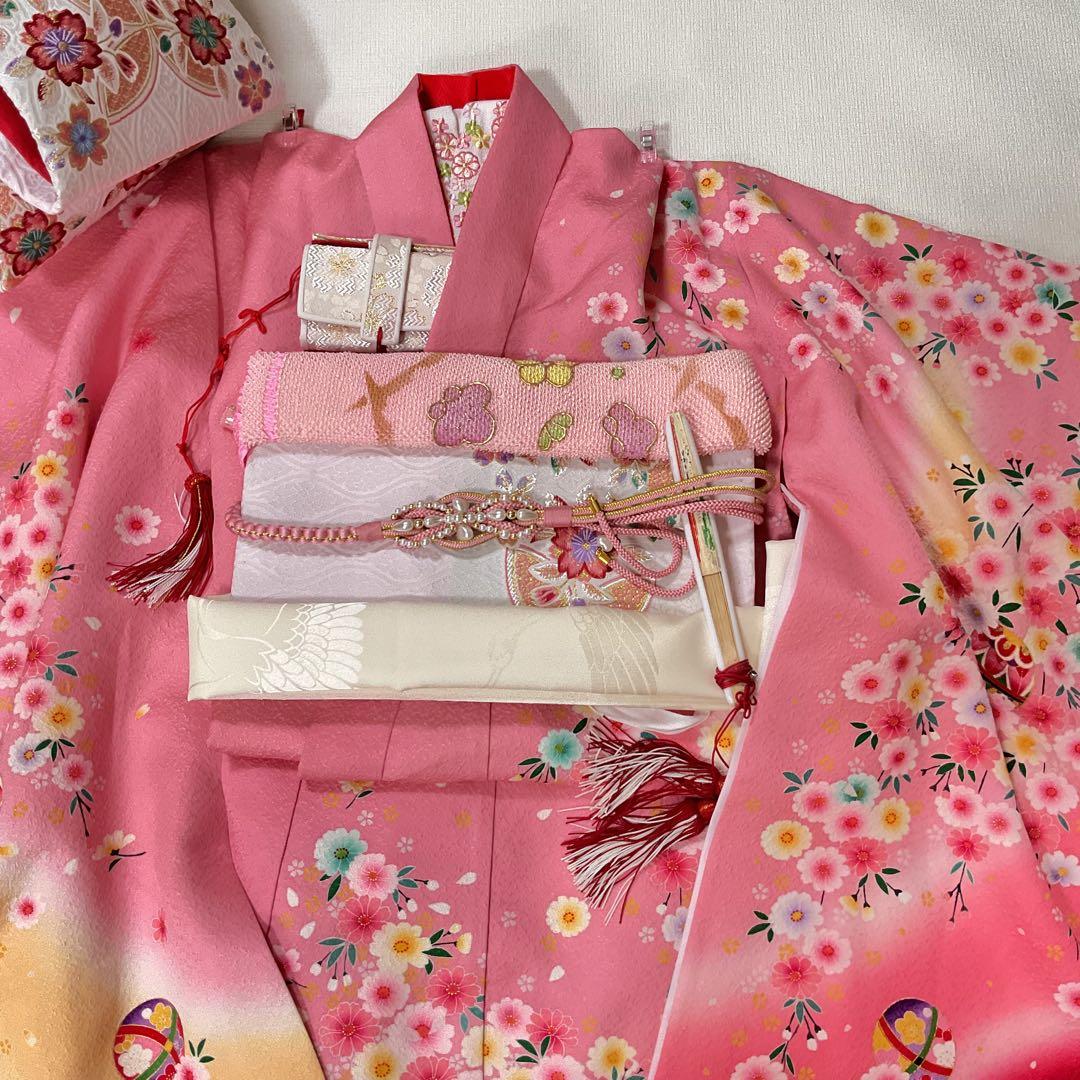 アリエルNo.43 -B 七五三　7歳 正絹着物セット　　ピンク