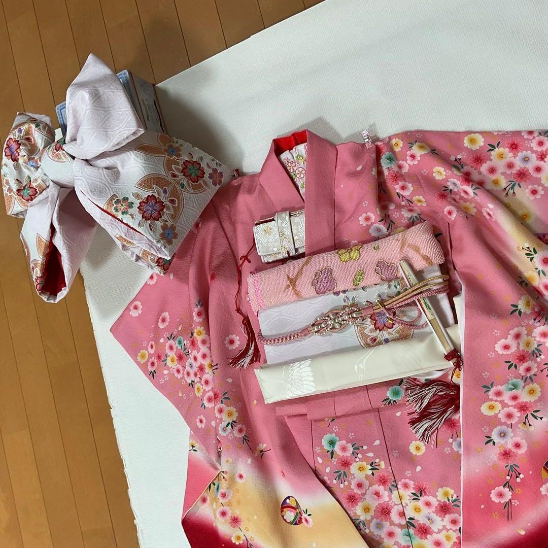 アリエルNo.43 -B 七五三　7歳 正絹着物セット　　ピンク