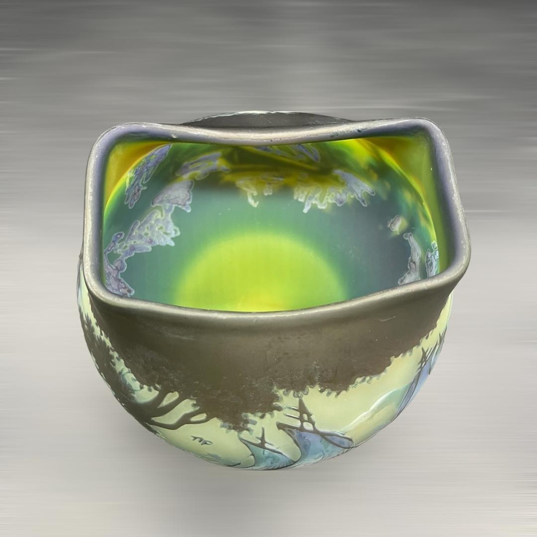 エミールガレ 特大 花器 花瓶 カメオ彫り 被せガラス 高さ15cm