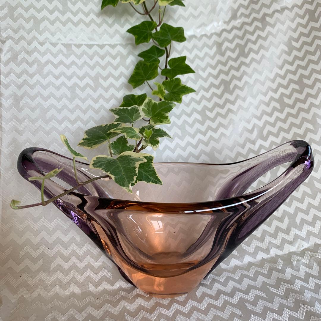 紫とオレンジのガラス花瓶 ムラノグラスアート　イタリア製　クリスマス ベネチアングラス ムラノ イタリア カラフルベース 花瓶 ヴェネチア