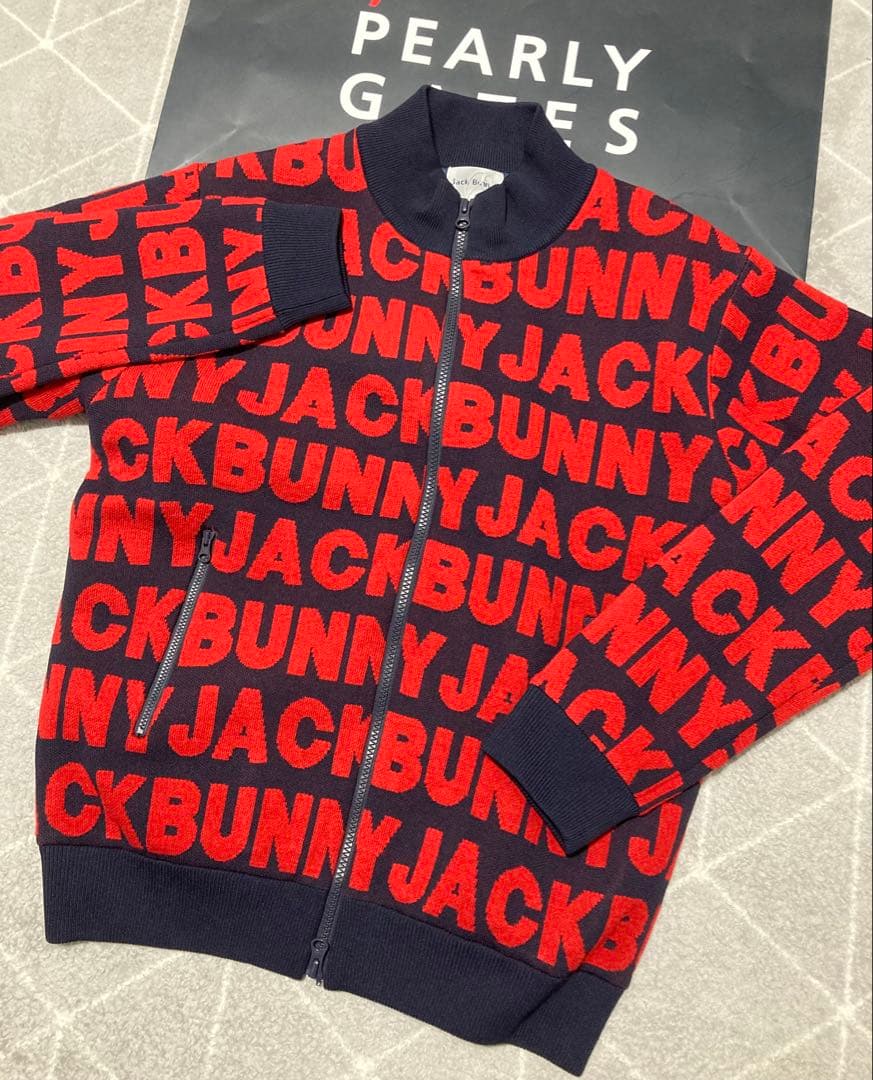 新品 パーリーゲイツ ジャックバニー ロゴジャガード防風裏地ブルゾン