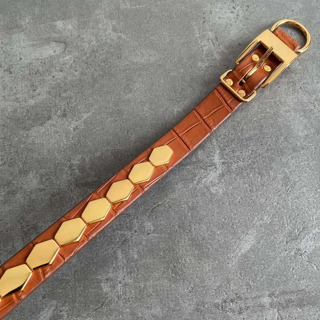 レア アンダーカバー ヘキサゴン スタッズ クロコダイル レザー ベルト