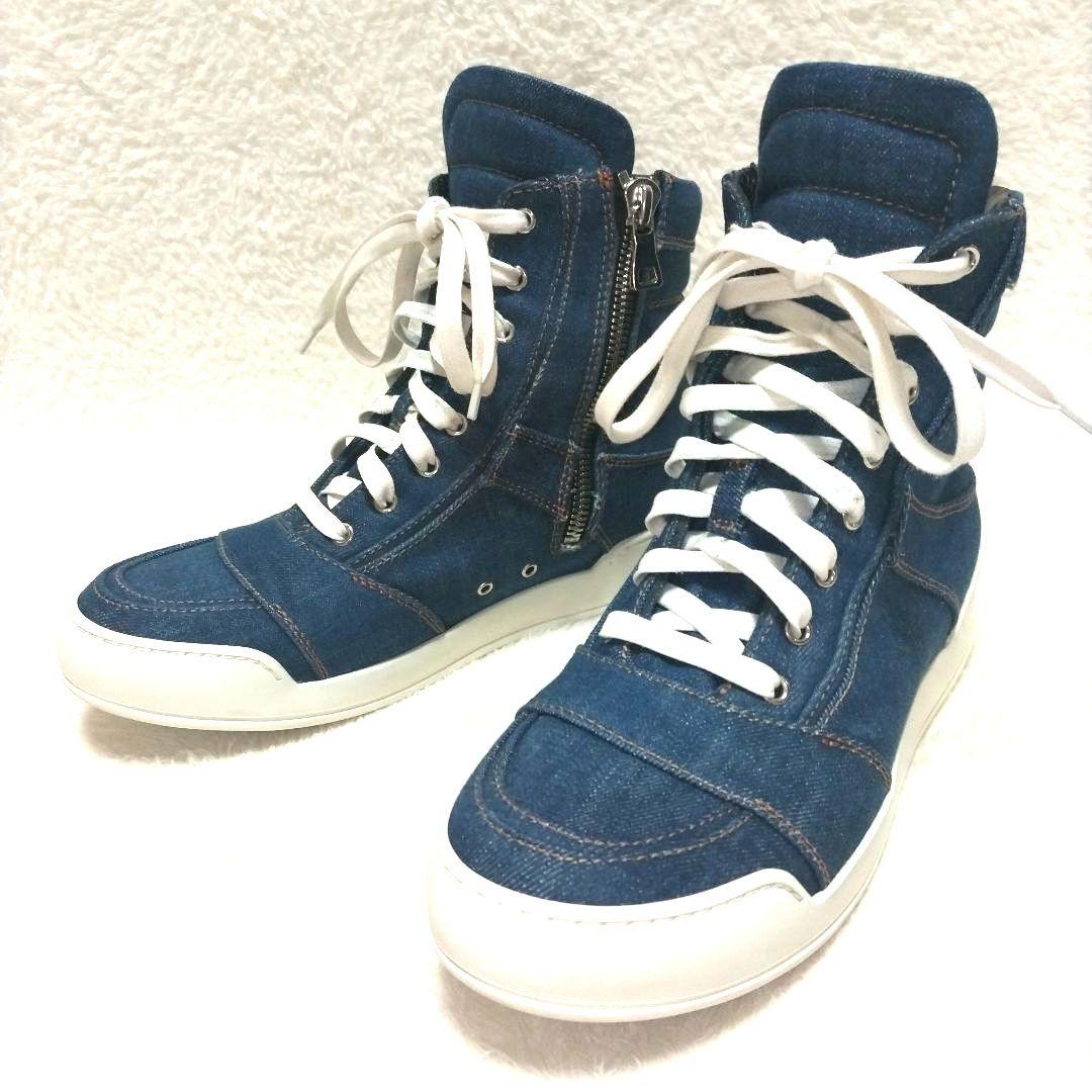 美品】BALMAIN バルマン デニム インディゴ ハイカットスニーカー レア
