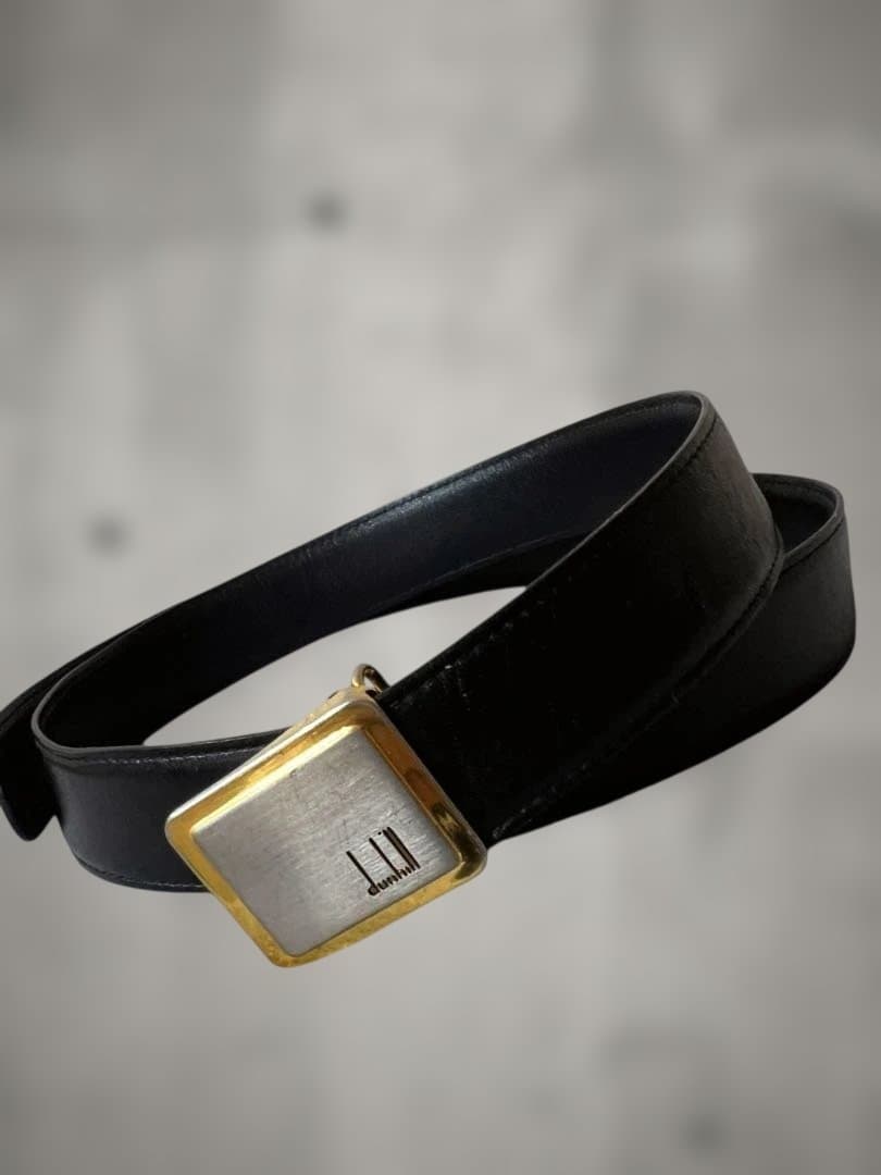 dunhill ダンヒル レザーベルト ブラック×ゴールドバックル ロゴ