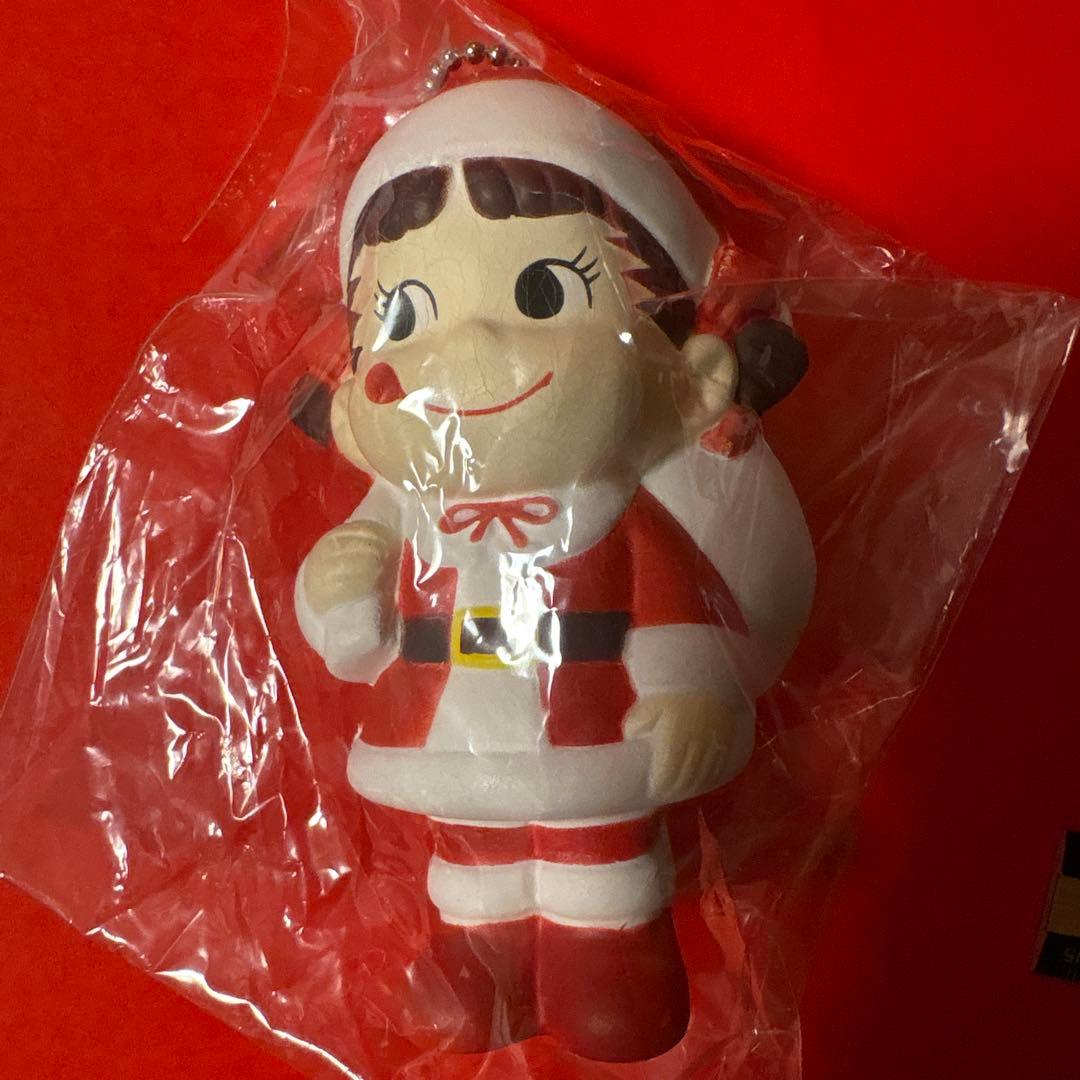不二家 サンタ ペコちゃん ポコちゃん 約10cm ソフビ 中古品 FUJIYA