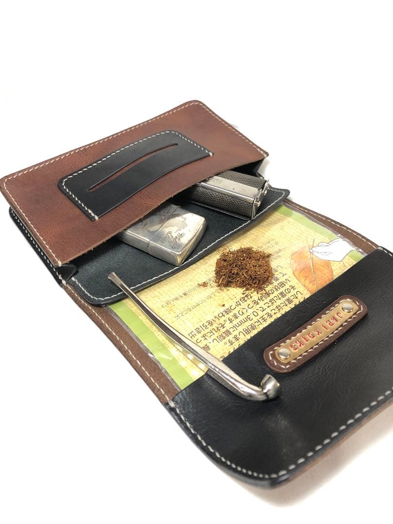 ツートンカラーがカジュアルなオイルヌメ革三つ折りシャグポーチ シブい大人の三つ折りレザーシャグポーチ アンティーク加工