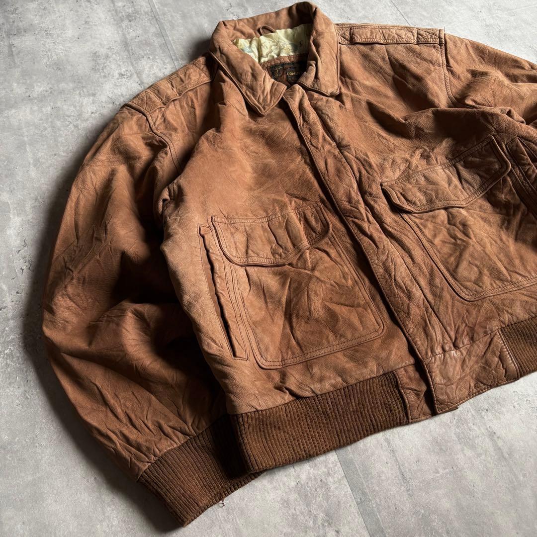 90s vintage】A-2 フライトジャケット レザーブルゾン 短丈 本革