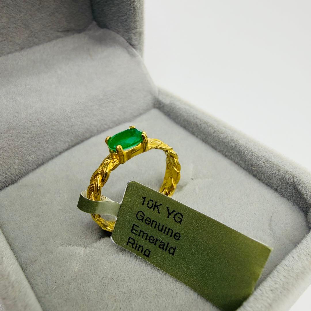 【美品】0.76ct 天然エメラルド 10K YG リング 9号 鑑別書付