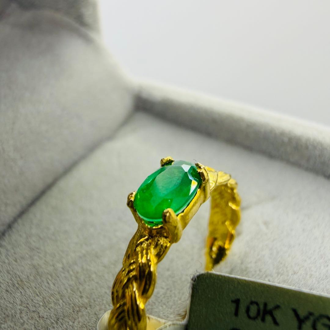 【美品】0.76ct 天然エメラルド 10K YG リング 9号 鑑別書付