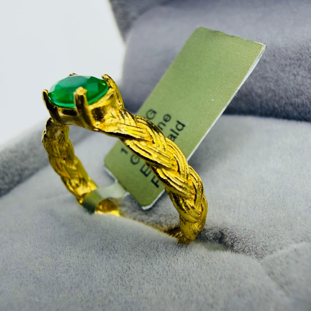 【美品】0.76ct 天然エメラルド 10K YG リング 9号 鑑別書付