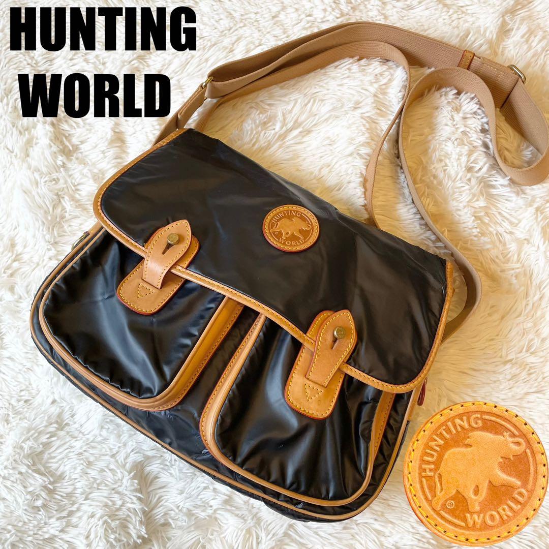 良品★ ハンティングワールド メッセンジャーバッグ バチュークロス ネイビー ハンティングワールド/ショルダーバッグ/ダークネイビー×黒/バチュー