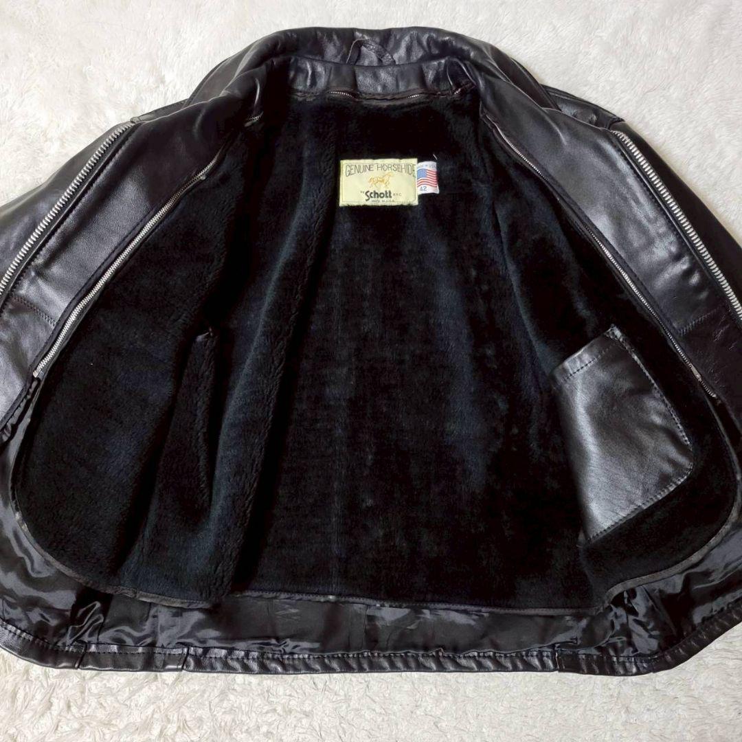 希少42サイズ✨ Schott 652H ホースハイド ライダーストラッカー 黒