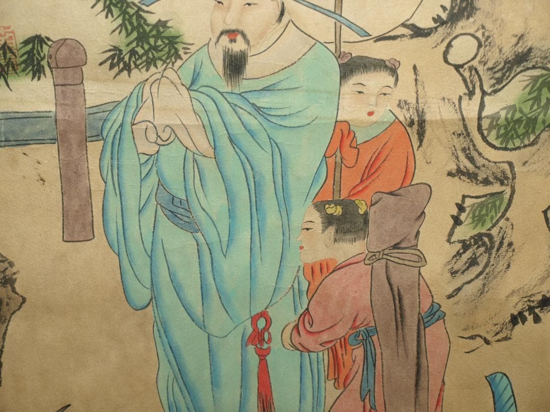 骨董掛け軸】人物図 中国 五代 肉筆保證 掛け軸 BD331A12-1