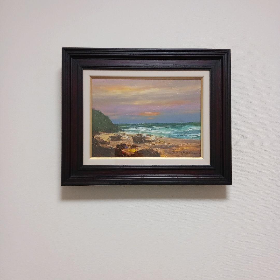 瀬戸内海の風景 油彩画 木製フレーム