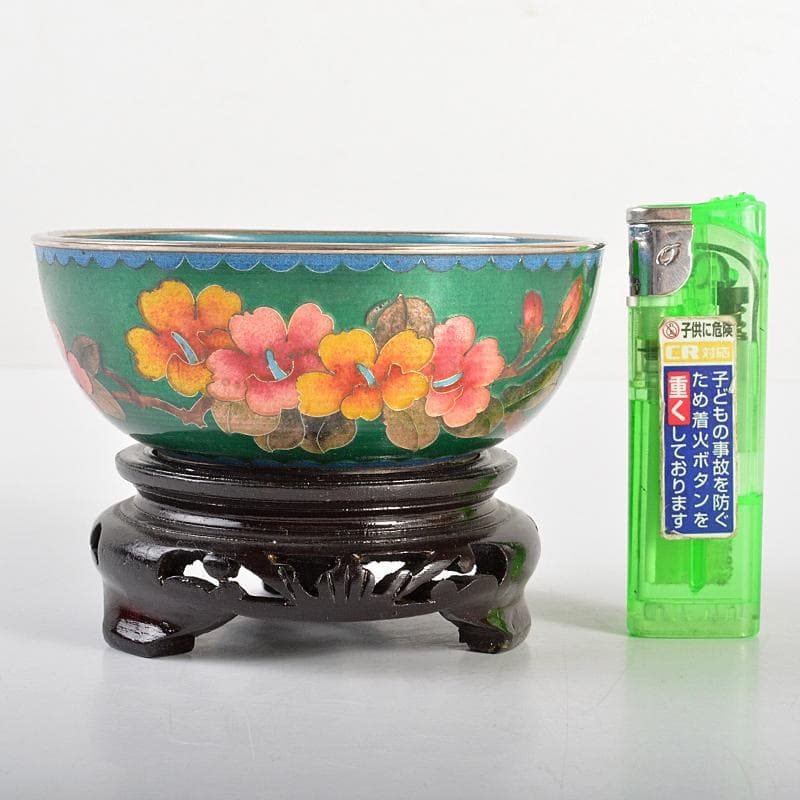 中国 古七宝 緑透釉 銀線象嵌 花蝶文 小鉢 唐木台付 M R6842 - メルカリ