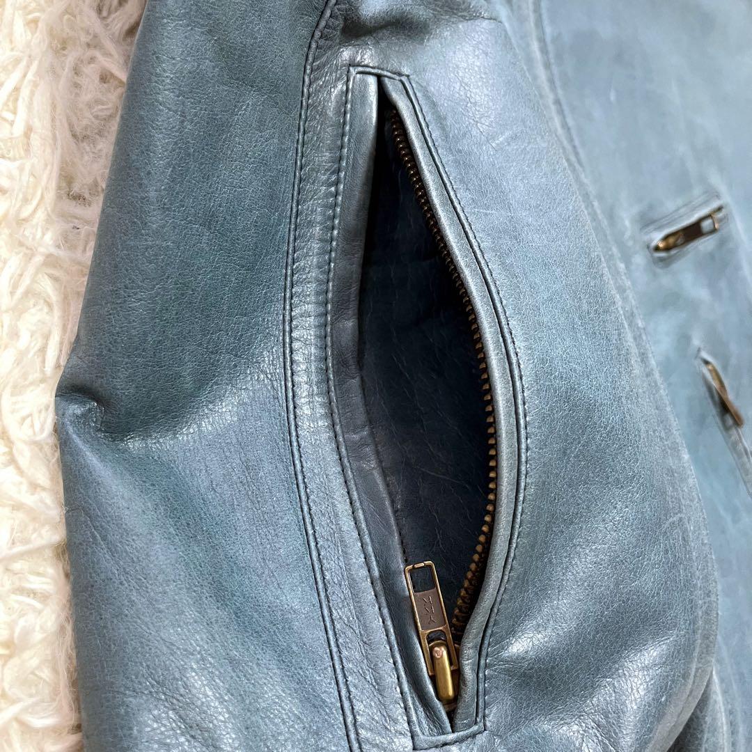 希少カラー✨DKNY 牛革レザージャケット ライダース シングル ライト