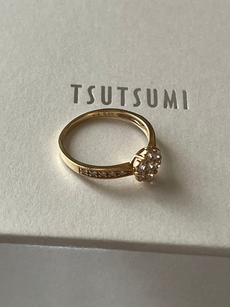 【定価15万】ジュエリーツツミ k18 ダイヤモンドフラワーリング 0.5ct