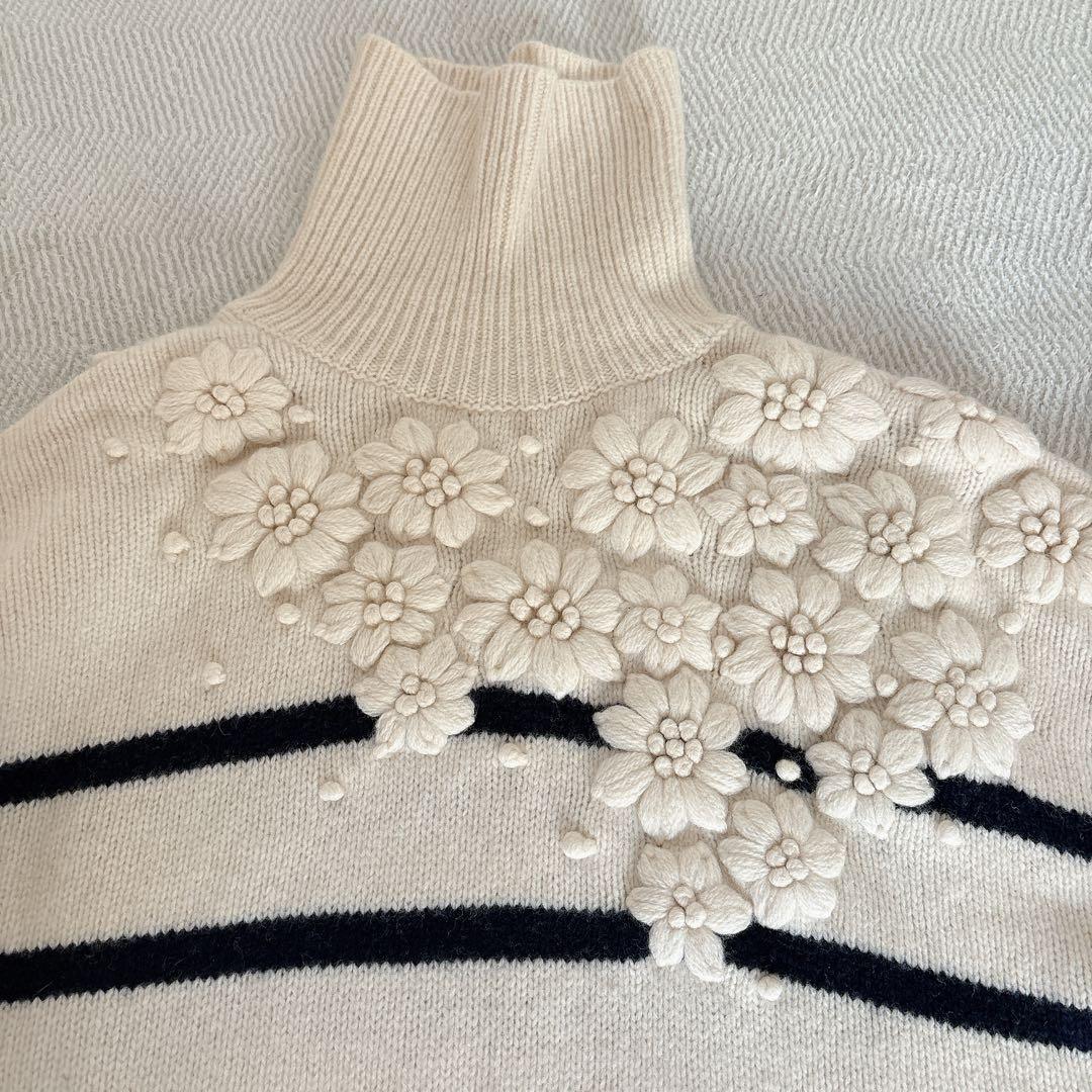 定価3.3万 希少 ビアズリー ボーダー花ニット ホワイト オーバーサイズ