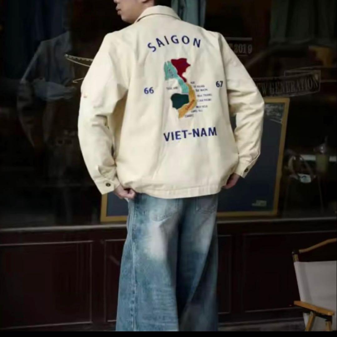 最安】復刻ベトジャンSAIGON刺繍60'sスーベニアジャケット アイボリーL