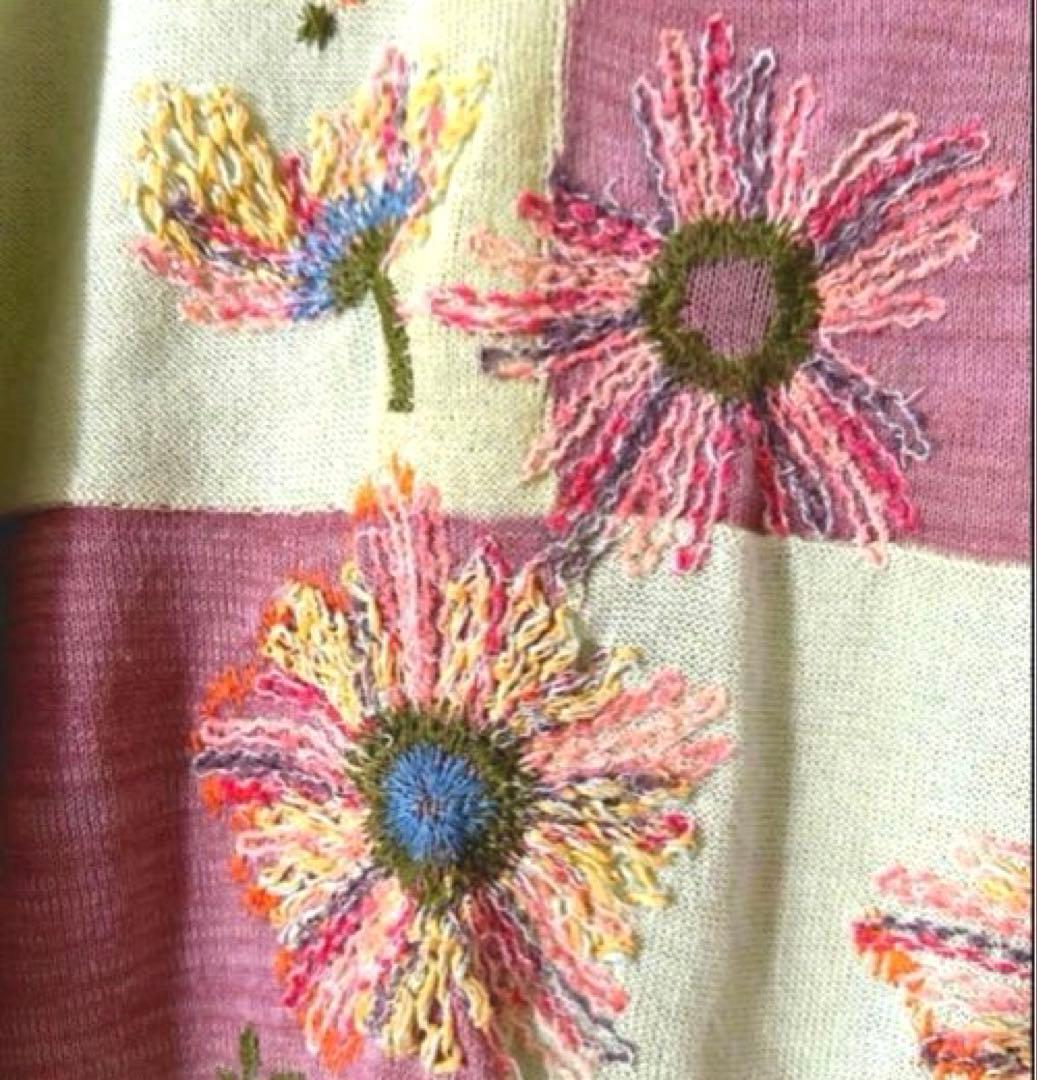 新品タグ付】M.&KYOKO 佐藤繊維 花刺繍 春夏 ニット 綿和紙 ゆったり