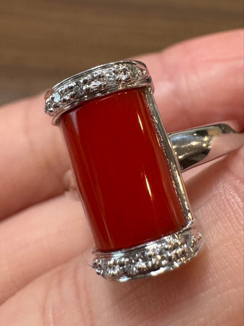 pt900 珊瑚 ダイヤ 0.08ct 15号8.2g リング