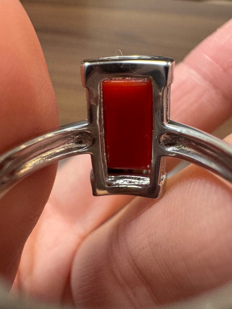 pt900 珊瑚 ダイヤ 0.08ct 15号8.2g リング