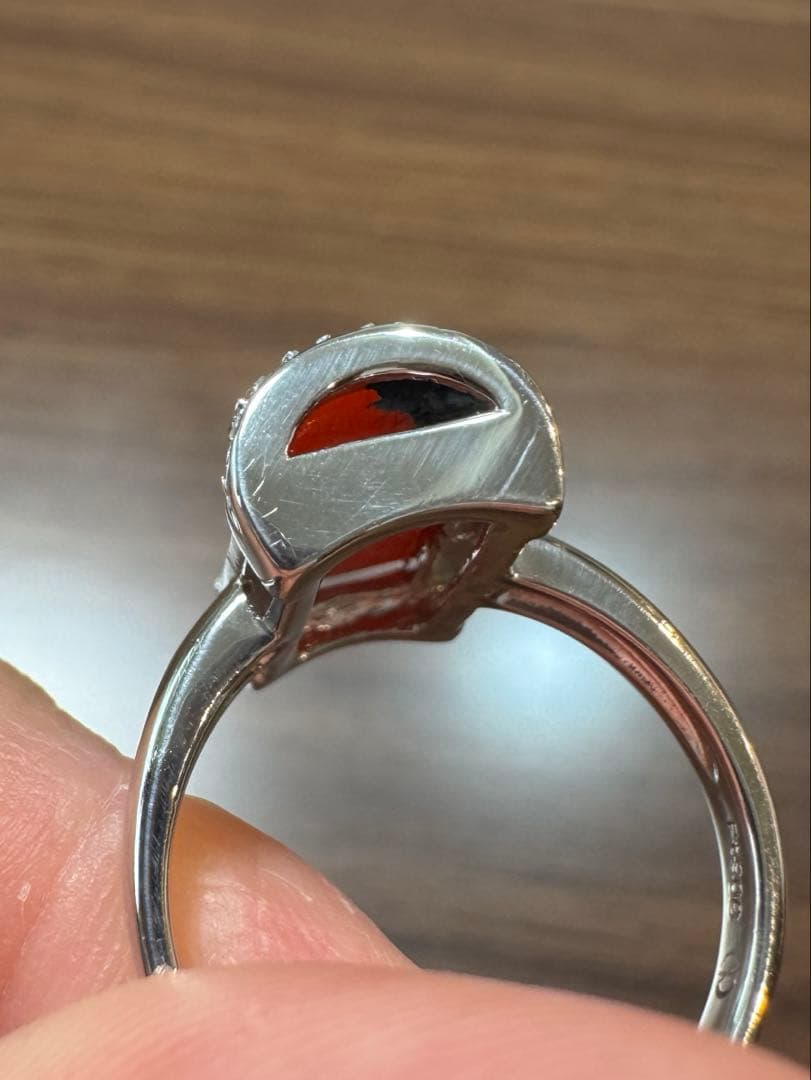 pt900 珊瑚 ダイヤ 0.08ct 15号8.2g リング