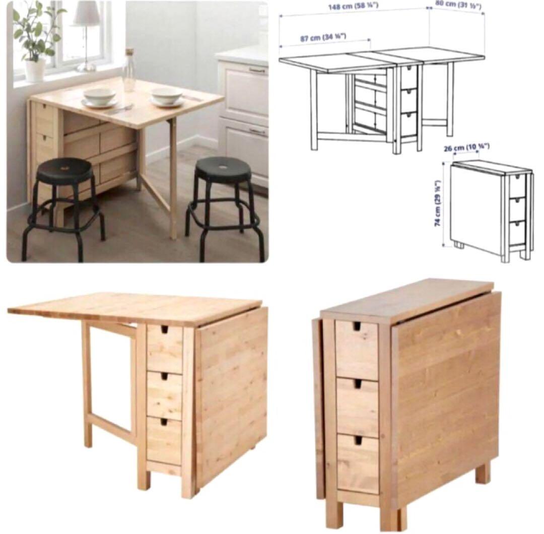 IKEA 完成品 バタフライテーブル 無垢材 ノールデン ナチュラル 送料