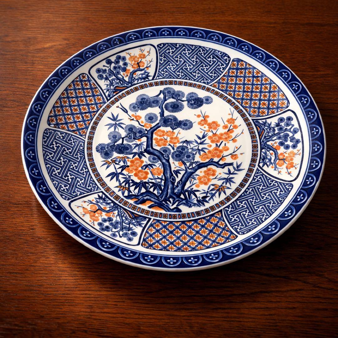 有田 伊万里 色絵 染付 松竹梅 大皿 大鉢 飾り皿2客 - メルカリ