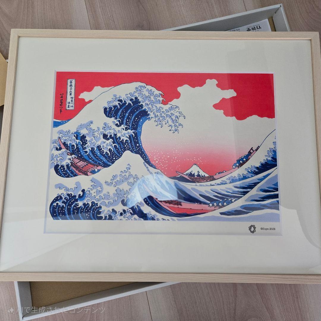 限定100枚の希少品】大阪関西万博ミャクミャク×葛飾北斎 木版画(額縁付