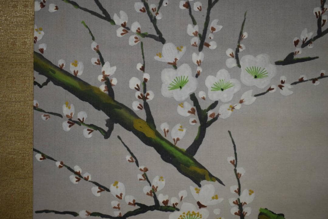 真作/春秋/紅白梅鴬図/鶯/花鳥図/布袋屋掛軸HJ-963