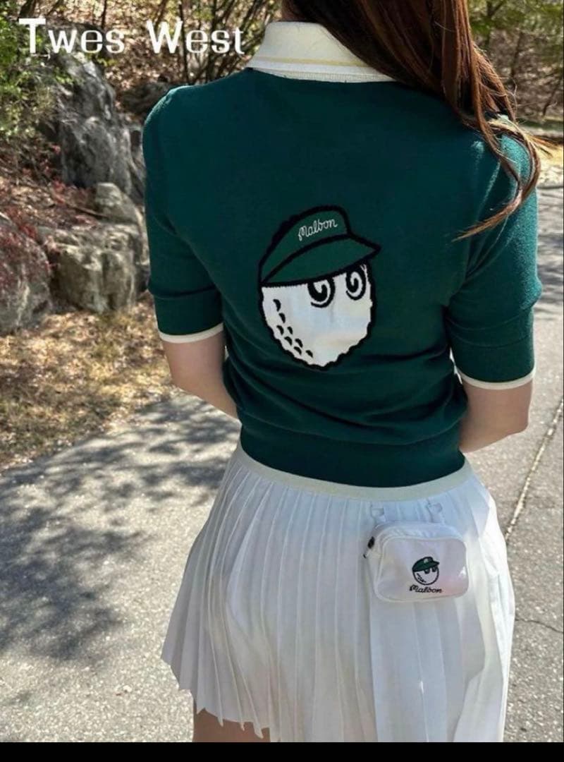 即発送！MALBON マルボンゴルフ レディースニット Tシャツ 半袖 緑L