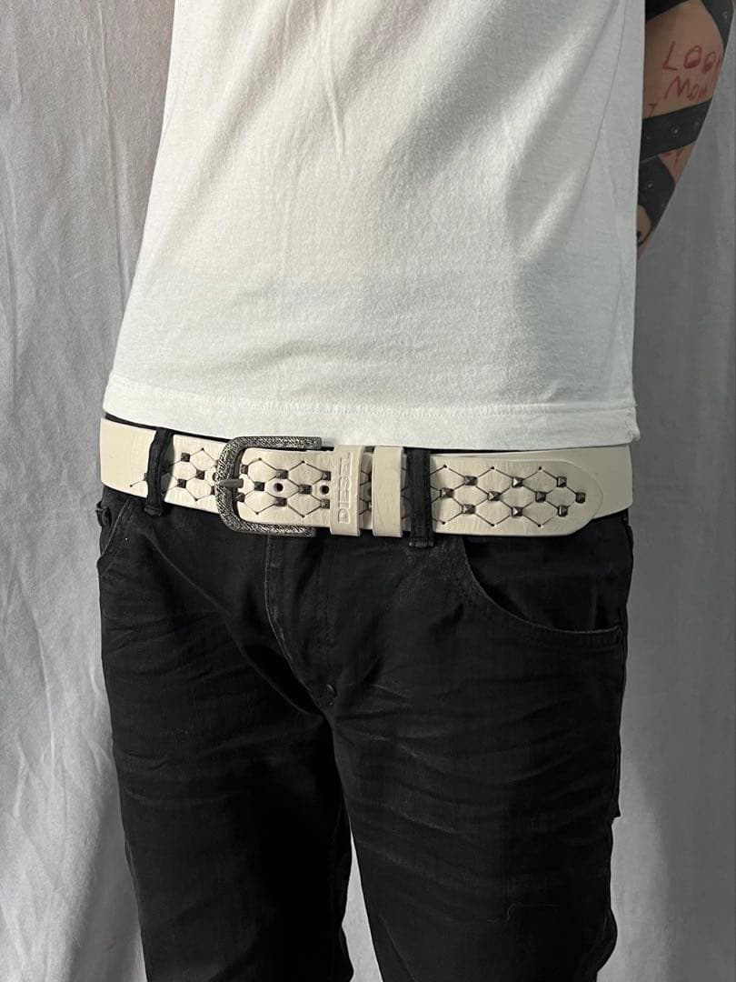 小物 \"DIESEL\" Studs White Belt