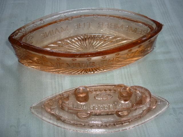 極希少（ピンク色）美品 大正時代◇アメリカ海軍 戦艦 メイン号 ガラス