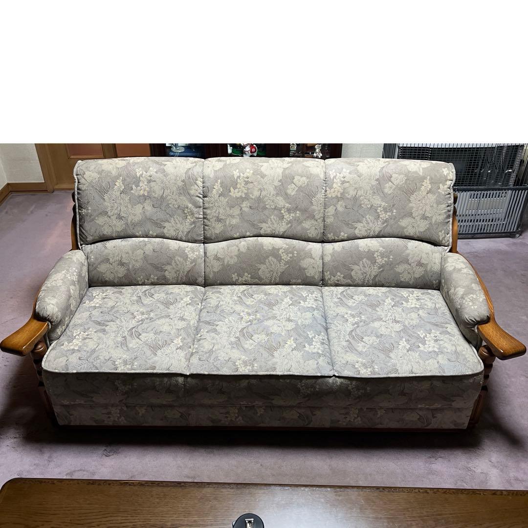 昭和レトロ】花柄布製3人掛けソファ【アンティーク家具】