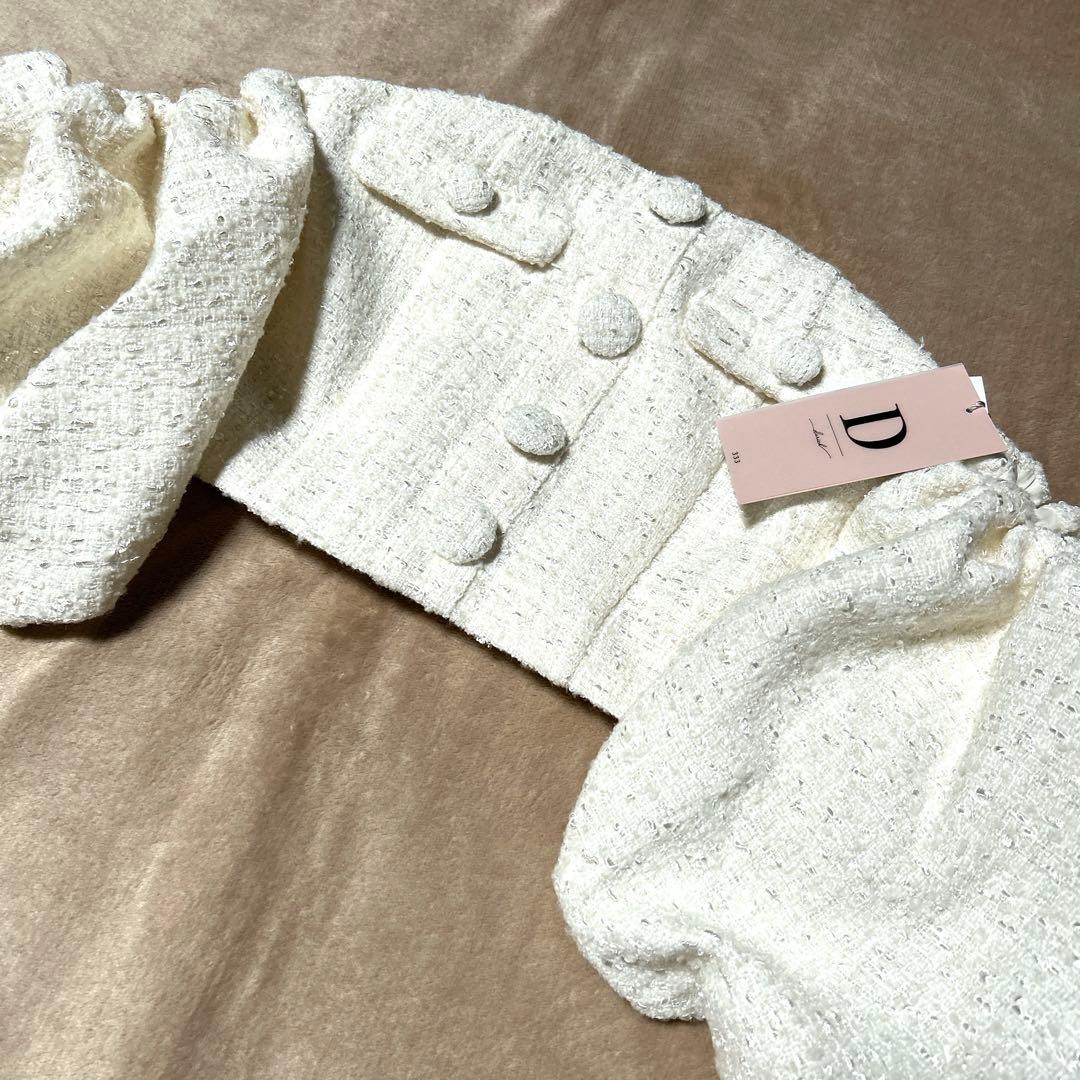 新品未使用 タグ付き Darich パフスリーブオフショルツイードトップス