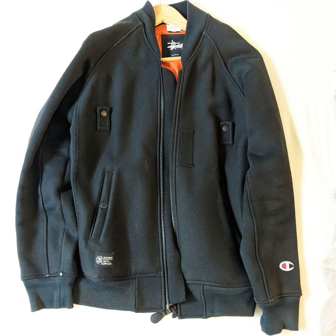 STUSSY × Champion リバースウィーブ MA-1 M 黒 - メルカリ