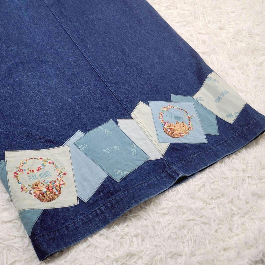 美品☆ピンクハウス ジャンパースカート パッチワーク ベア ロング