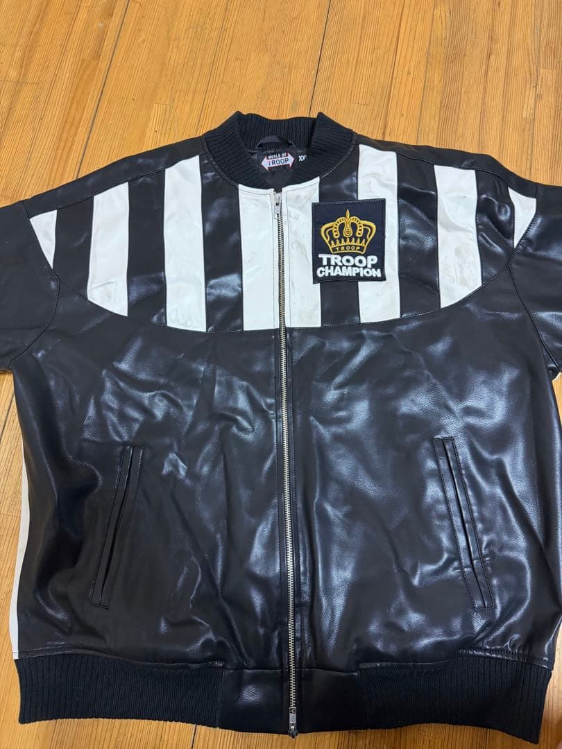 【今週末まで】TROOP CHAMPION PU LEATHER JACKET Troop Champion Leather Jacket Black/White - World of Troop